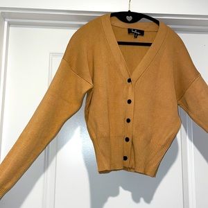 Camel button down cardigan from Lulus